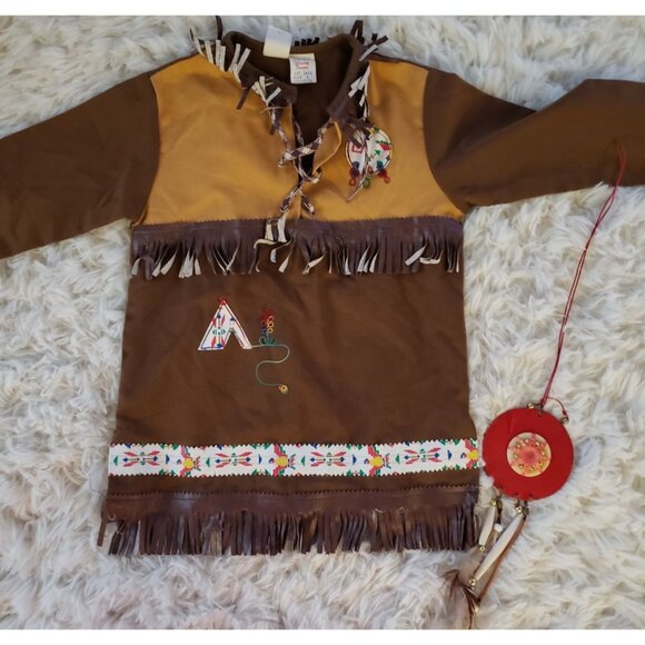 Vintage Young Texan Native American Costume Size 4 With Fringe & Accessories - Picture 1 of 16